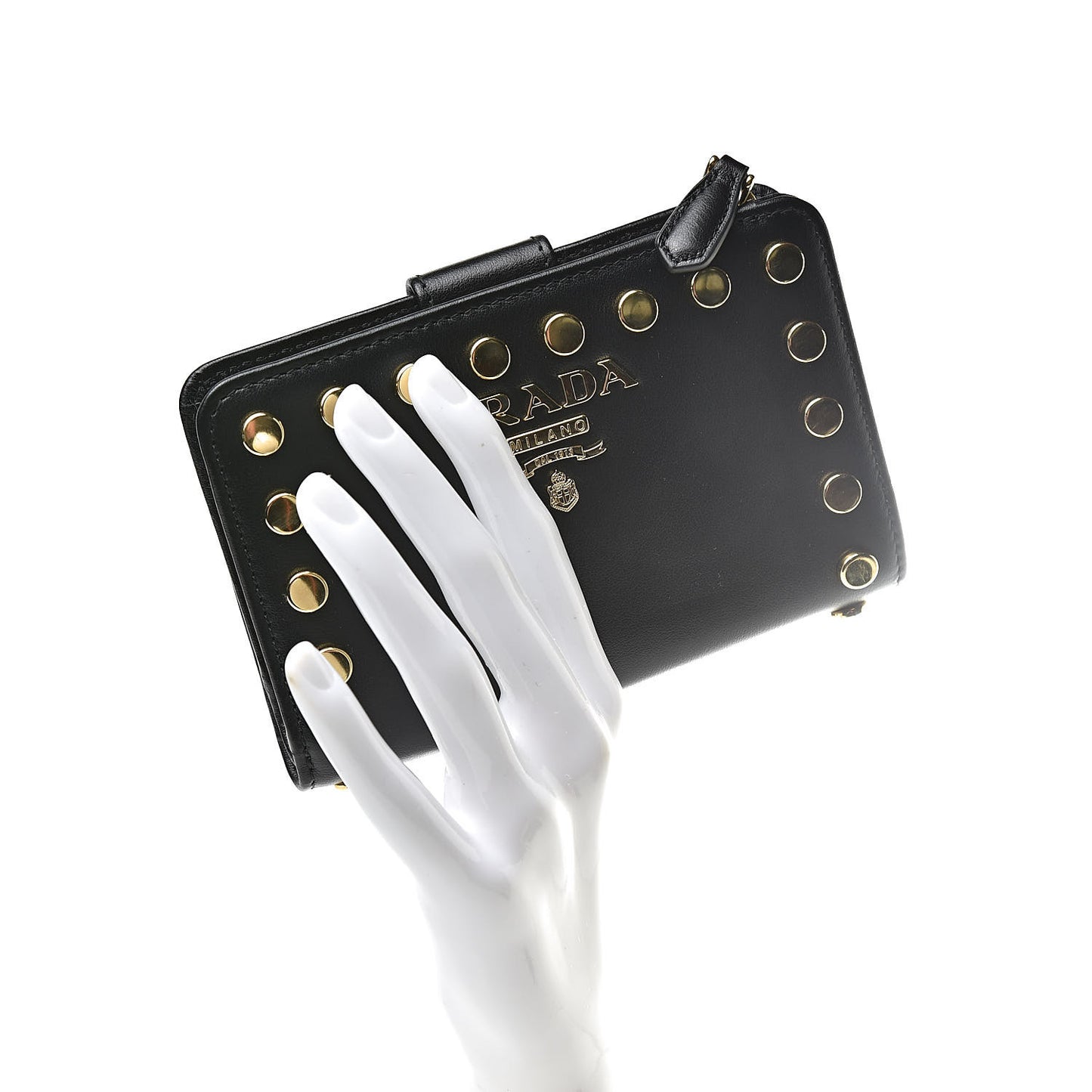 Soft Calfskin Studded Compact Wallet Black