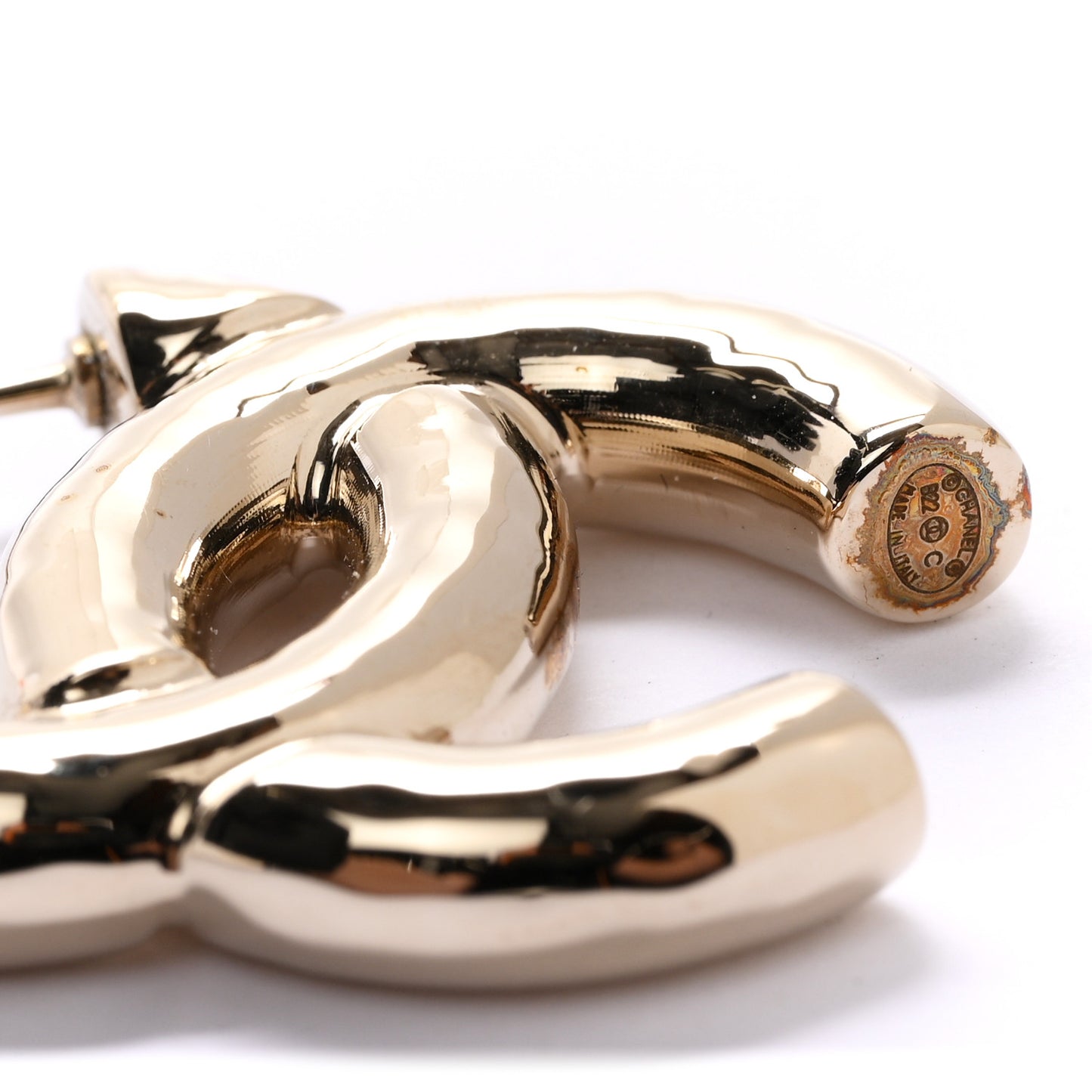Metal Large CC Earrings Light Gold