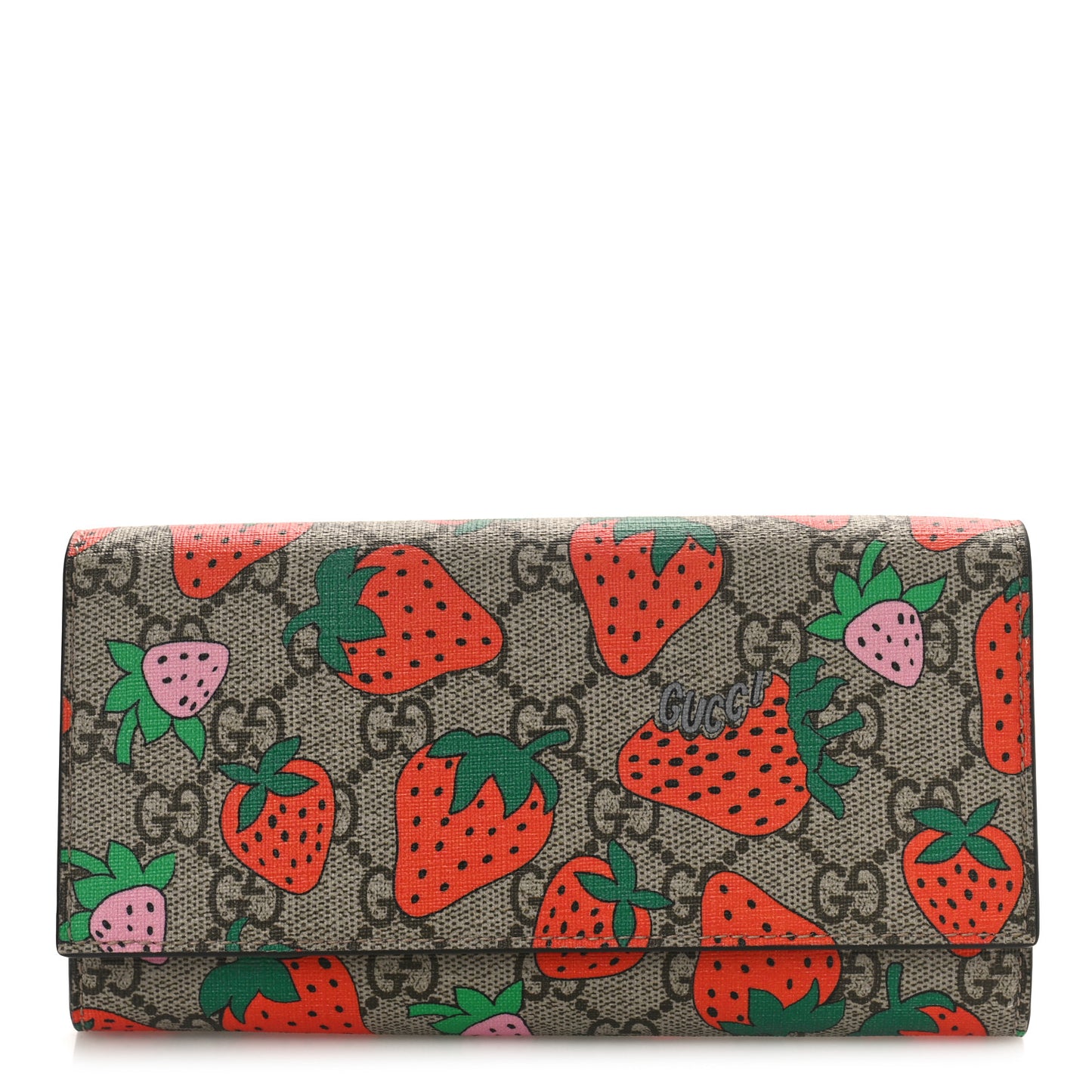 GG Supreme Monogram Strawberry Flap Wallet Light Pink