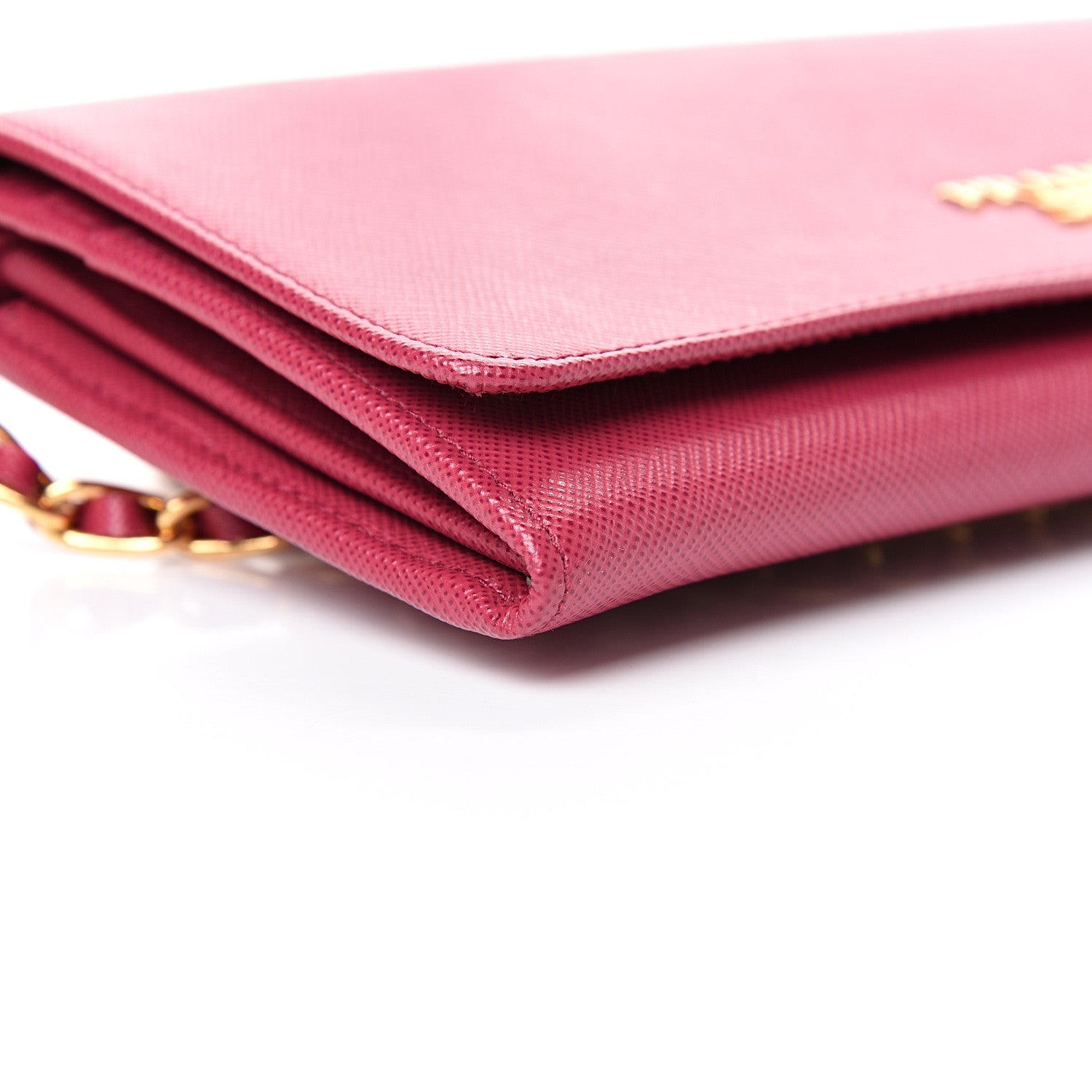 Prada Saffiano Metal Oro Chain Wallet Ibisco 9 of 11