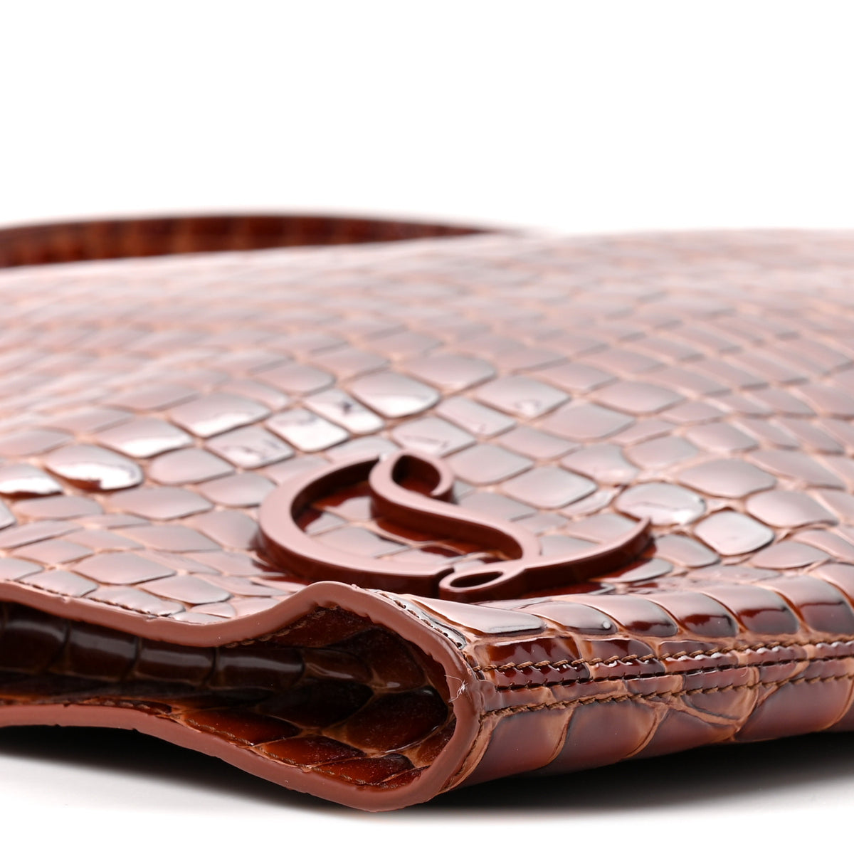 Christian Louboutin Patent Calfskin Crocodile Embossed Le 54 Tote Acajou 10 of 10