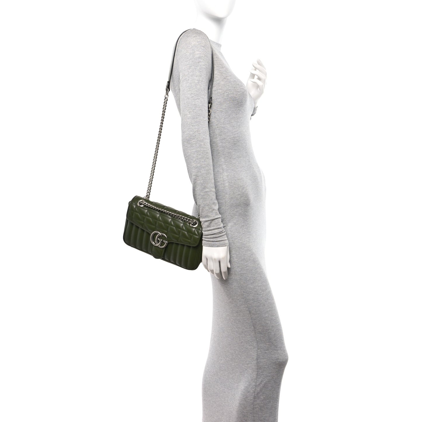 Calfskin Matelasse Aria Small GG Marmont Shoulder Bag Military Wood