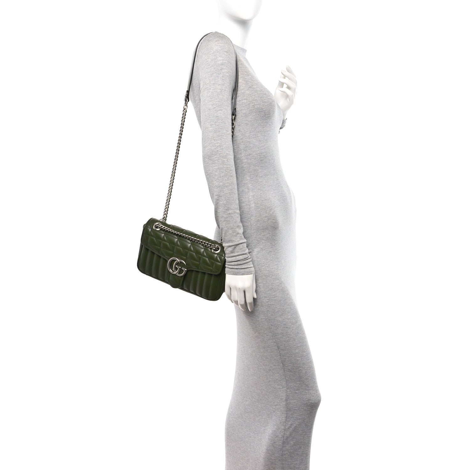 Gucci Calfskin Matelasse Aria Small GG Marmont Shoulder Bag Military Wood 2 of 10