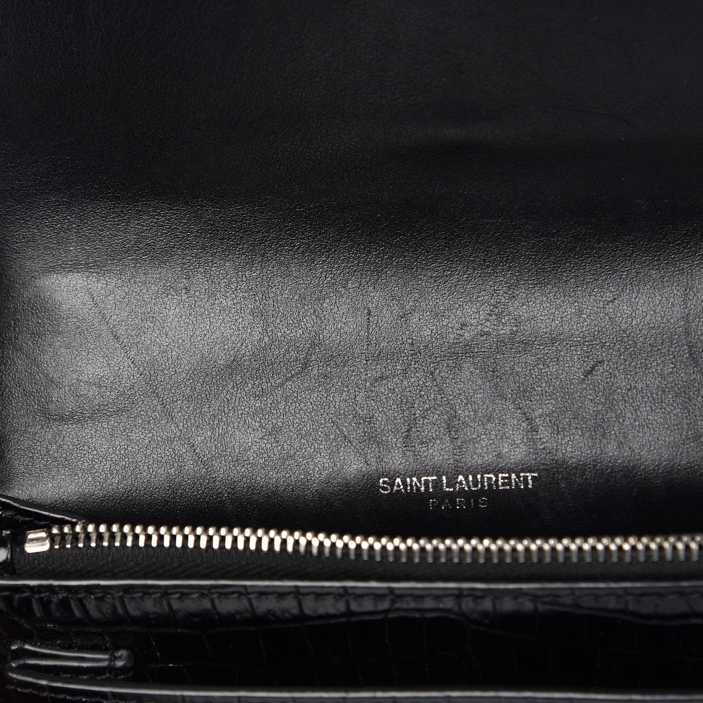 Calfskin Crocodile Embossed Monogram Sunset Chain Wallet Black