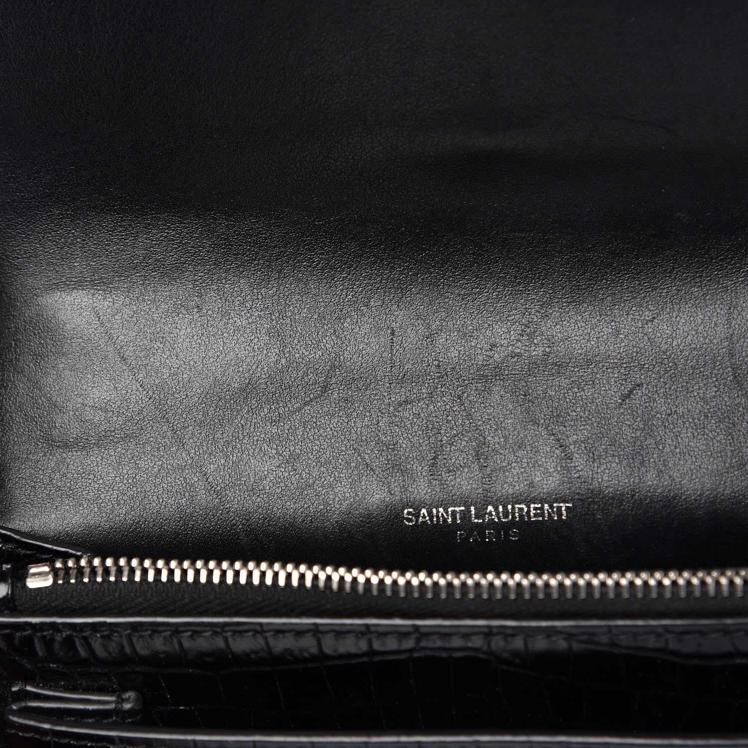 Saint Laurent Calfskin Crocodile Embossed Monogram Sunset Chain Wallet Black 7 of 7