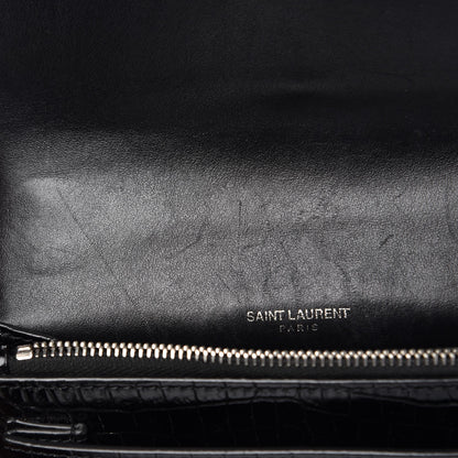 Saint Laurent Calfskin Crocodile Embossed Monogram Sunset Chain Wallet Black 7 of 7