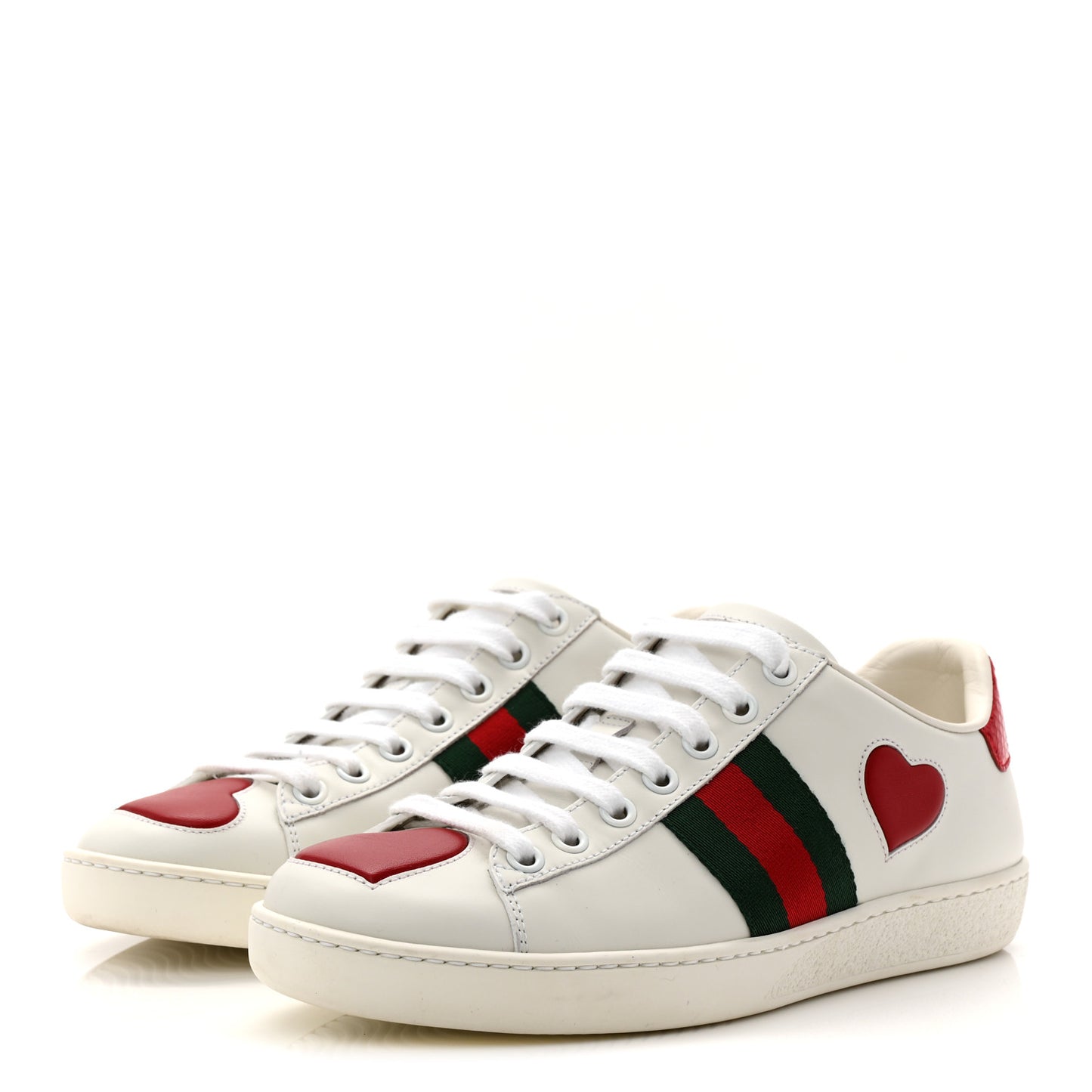 Calfskin Web Heart Embroidered Womens Ace Sneakers 35 White