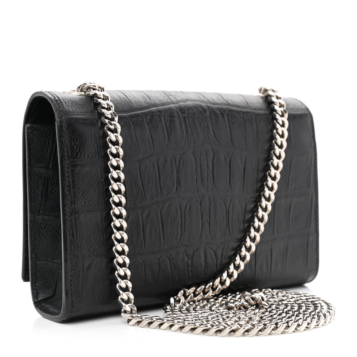 Saint Laurent Calfskin Crocodile Embossed Small Classic Monogram Kate Tassel Satchel Black 3 of 11