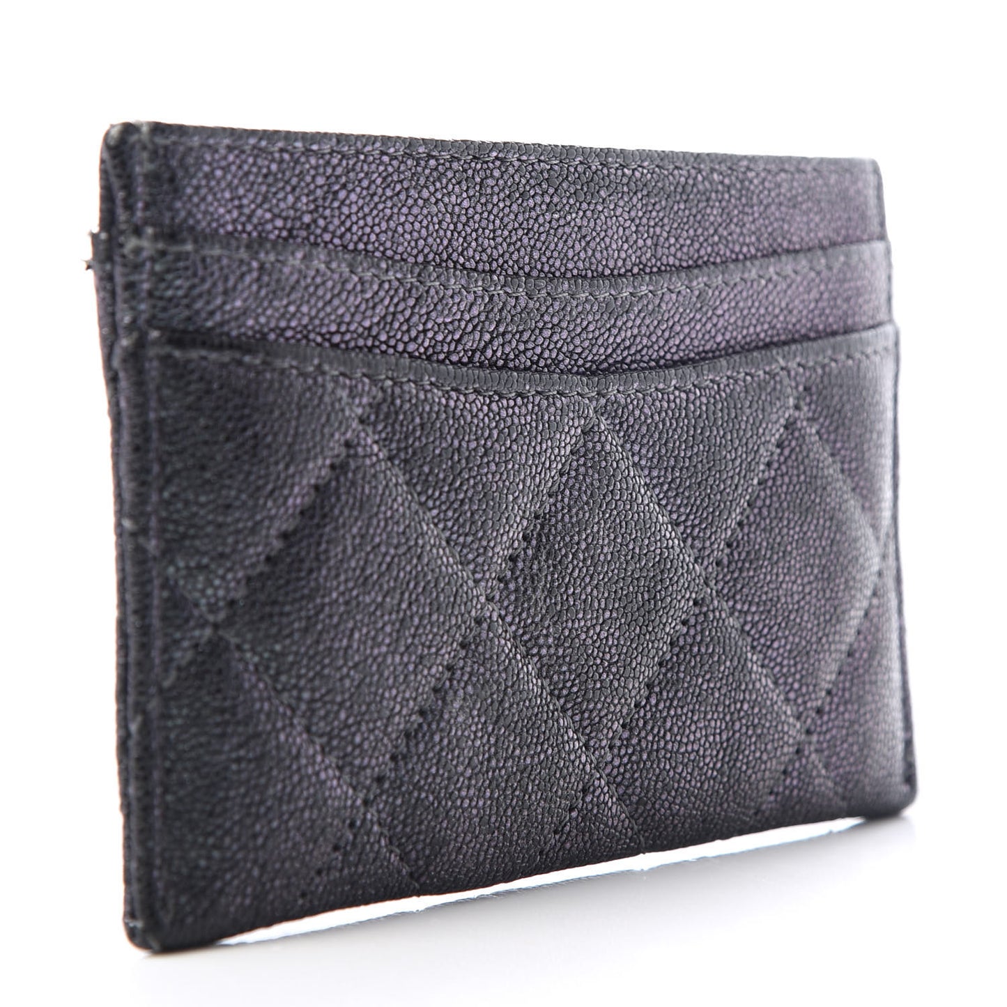 Iridescent Caviar Quilted Card Holder Black