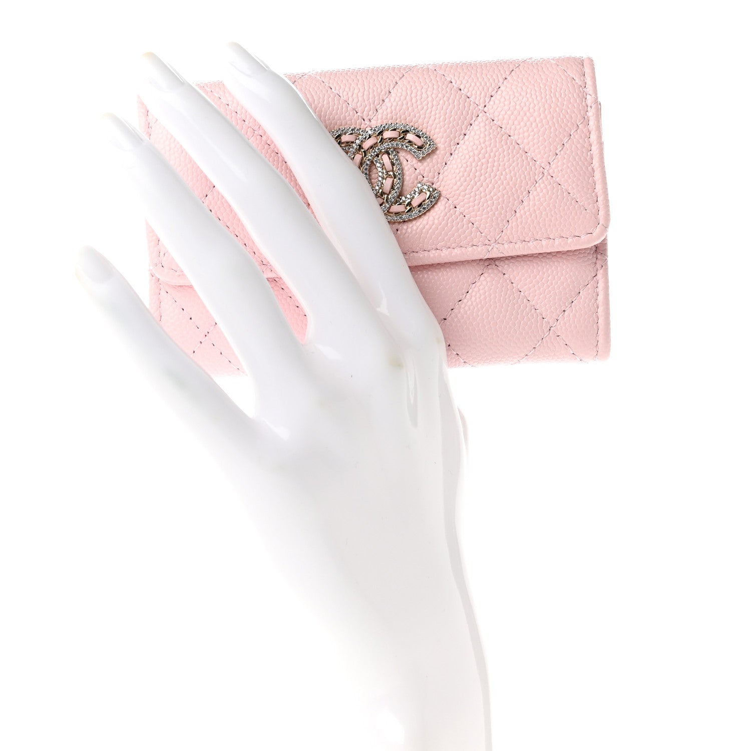 Chanel Caviar Quilted Crystal CC Flap Card Holder Pink 2 of 8