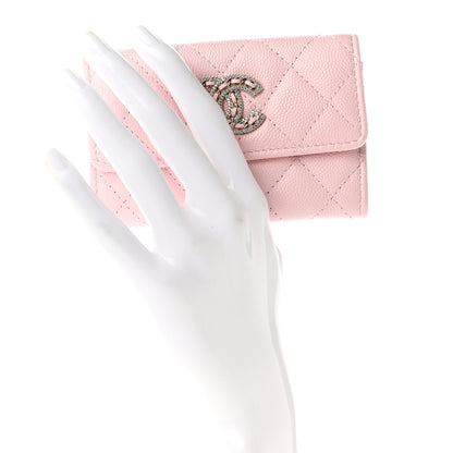 Chanel Caviar Quilted Crystal CC Flap Card Holder Pink 2 of 8