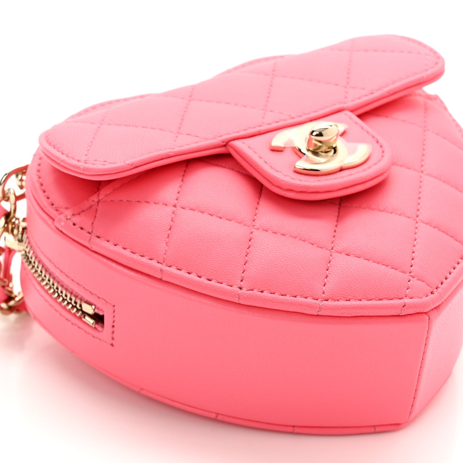 Chanel Lambskin Quilted CC In Love Heart Clutch With Chain Pink 8 of 10