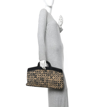 Chanel Jersey Calfskin Printed Large Frame Handle Bag Beige Black 2 of 11