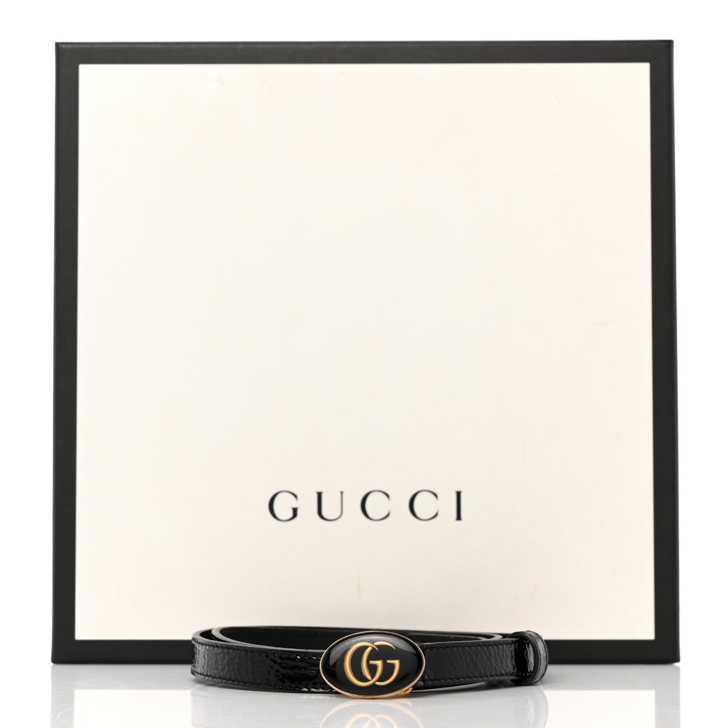 Skipper Calfskin Enamel GG 15mm Belt 80 32 Black