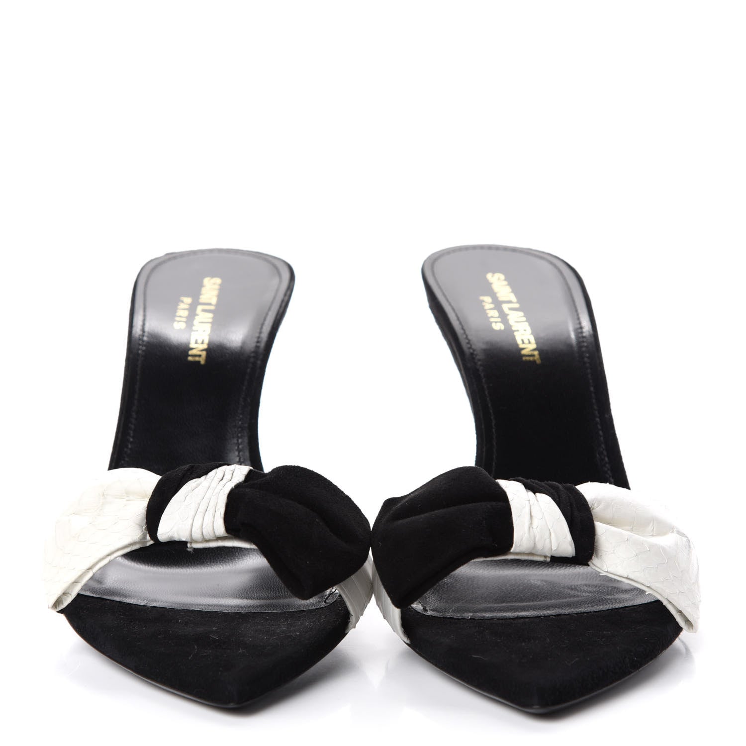 Saint Laurent Suede Snakeskin Ayers Sandals 38.5 Black White 2 of 11