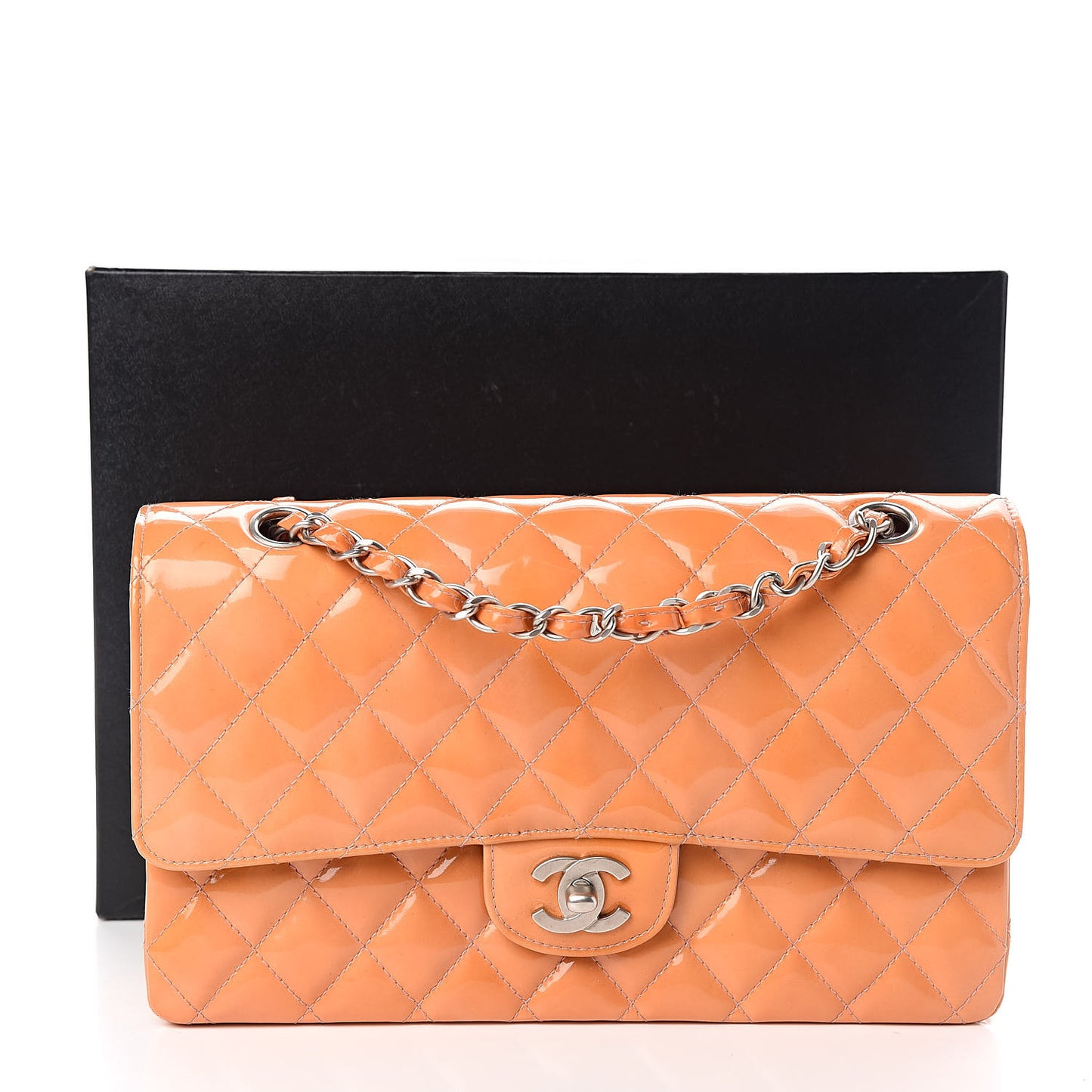 Patent Quilted Medium Double Flap Orange