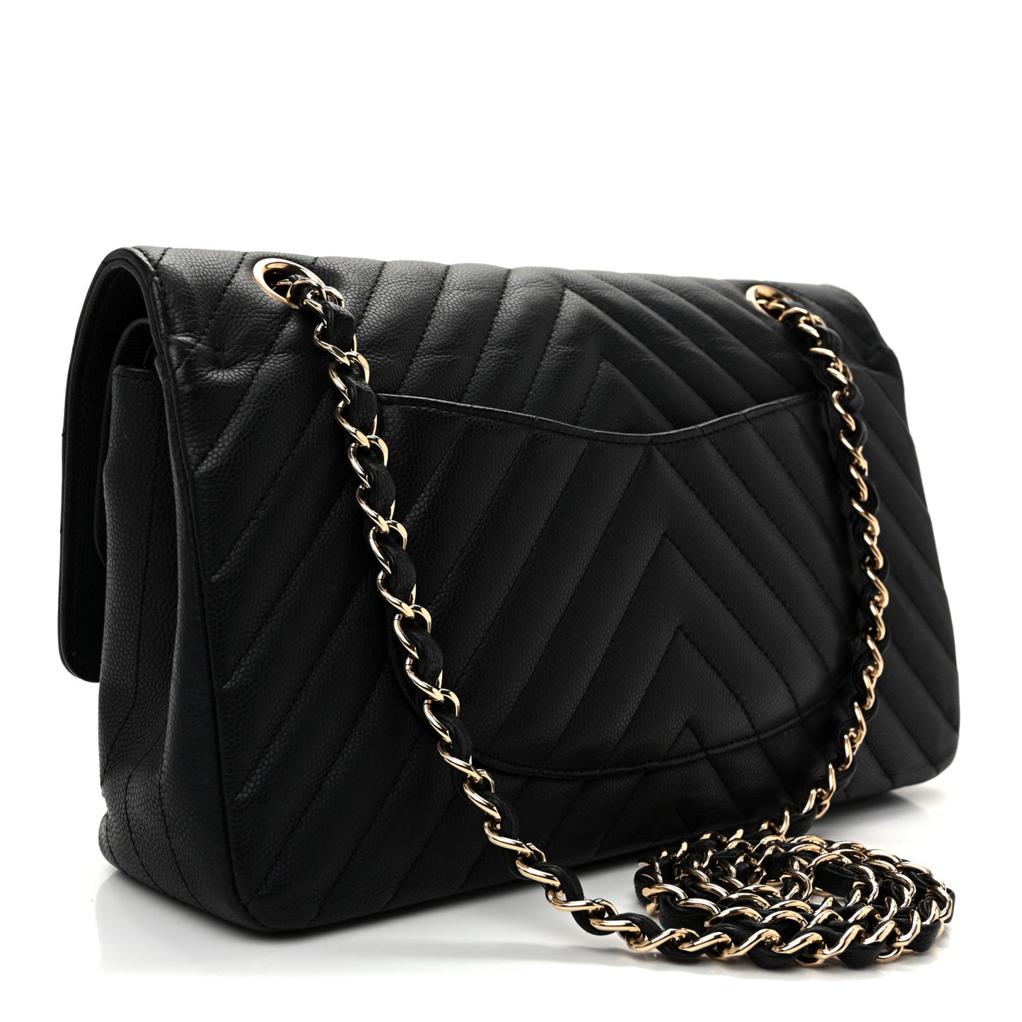 Matte Caviar Chevron Quilted Medium Double Flap Black
