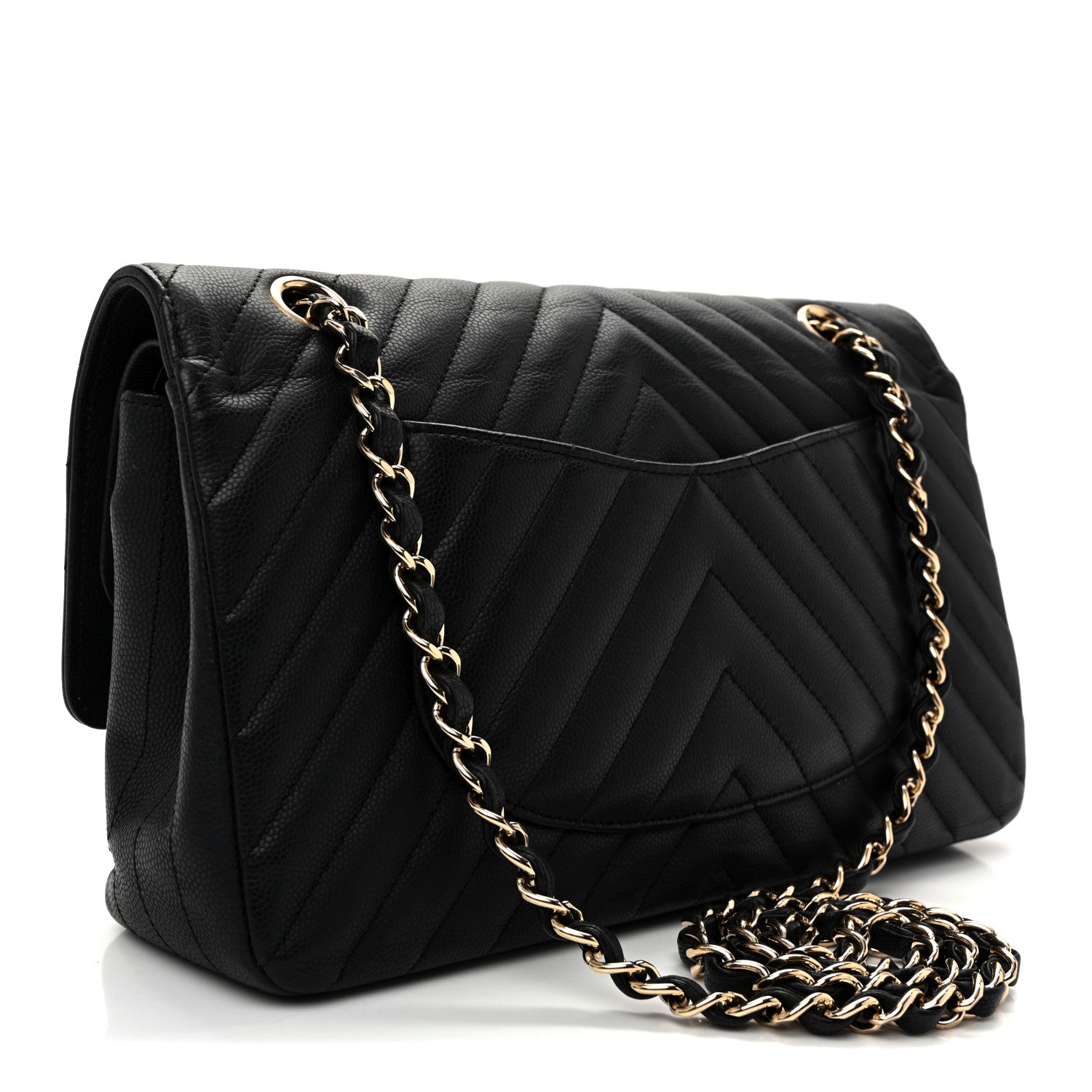 Chanel Matte Caviar Chevron Quilted Medium Double Flap Black 3 of 10