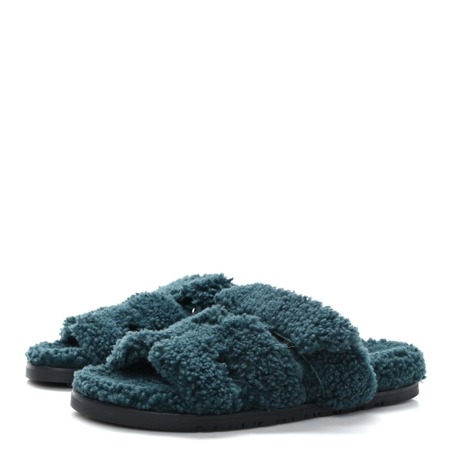 Hermes Woolskin Womens Chypre Sandals 38 Vert Anglais 3 of 8