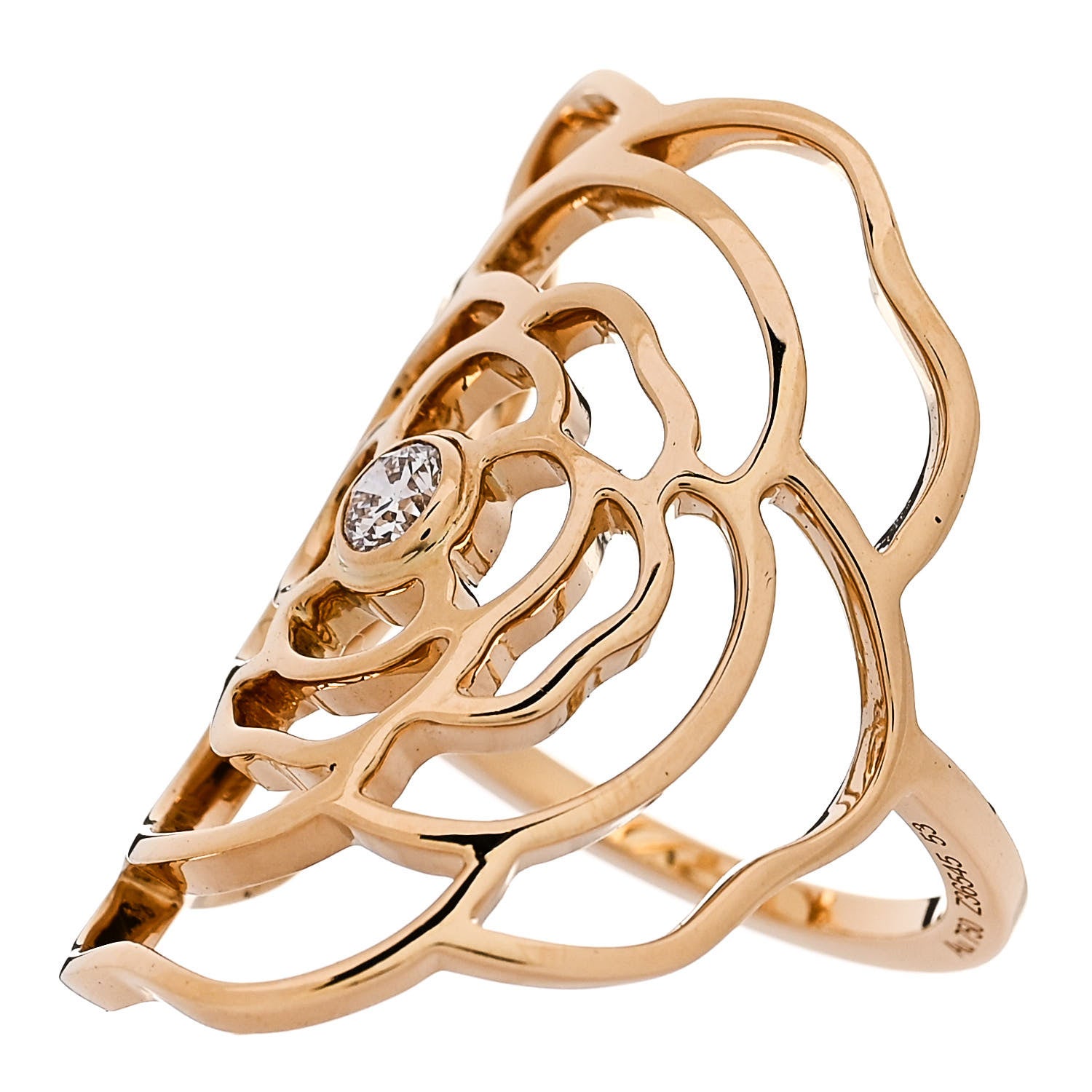 Chanel 18K Yellow Gold Diamond Petales de Camellia Ring 53 6.5 3 of 7
