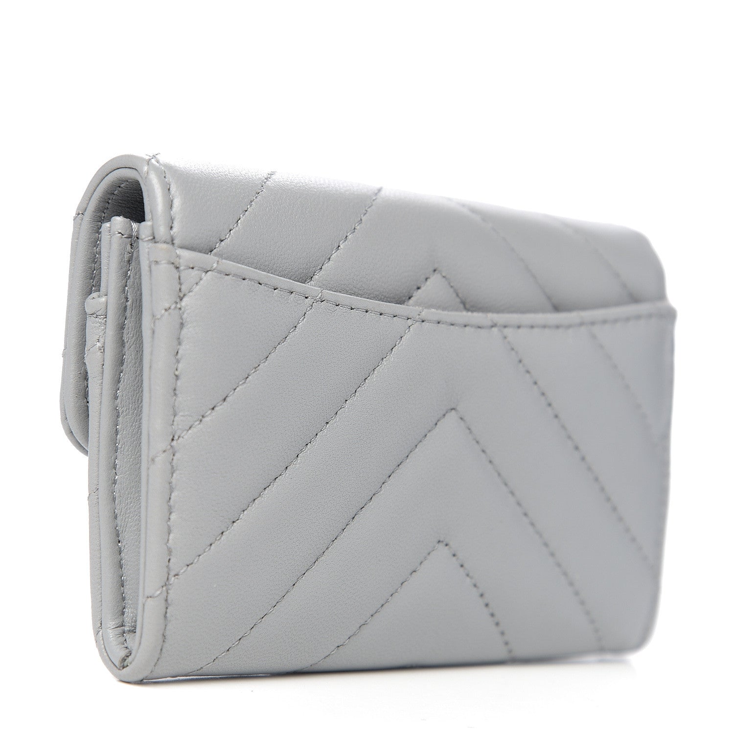 Chanel Lambskin Chevron Quilted Flap Card Holder Grey 2 of 7