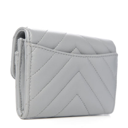 Chanel Lambskin Chevron Quilted Flap Card Holder Grey 2 of 7