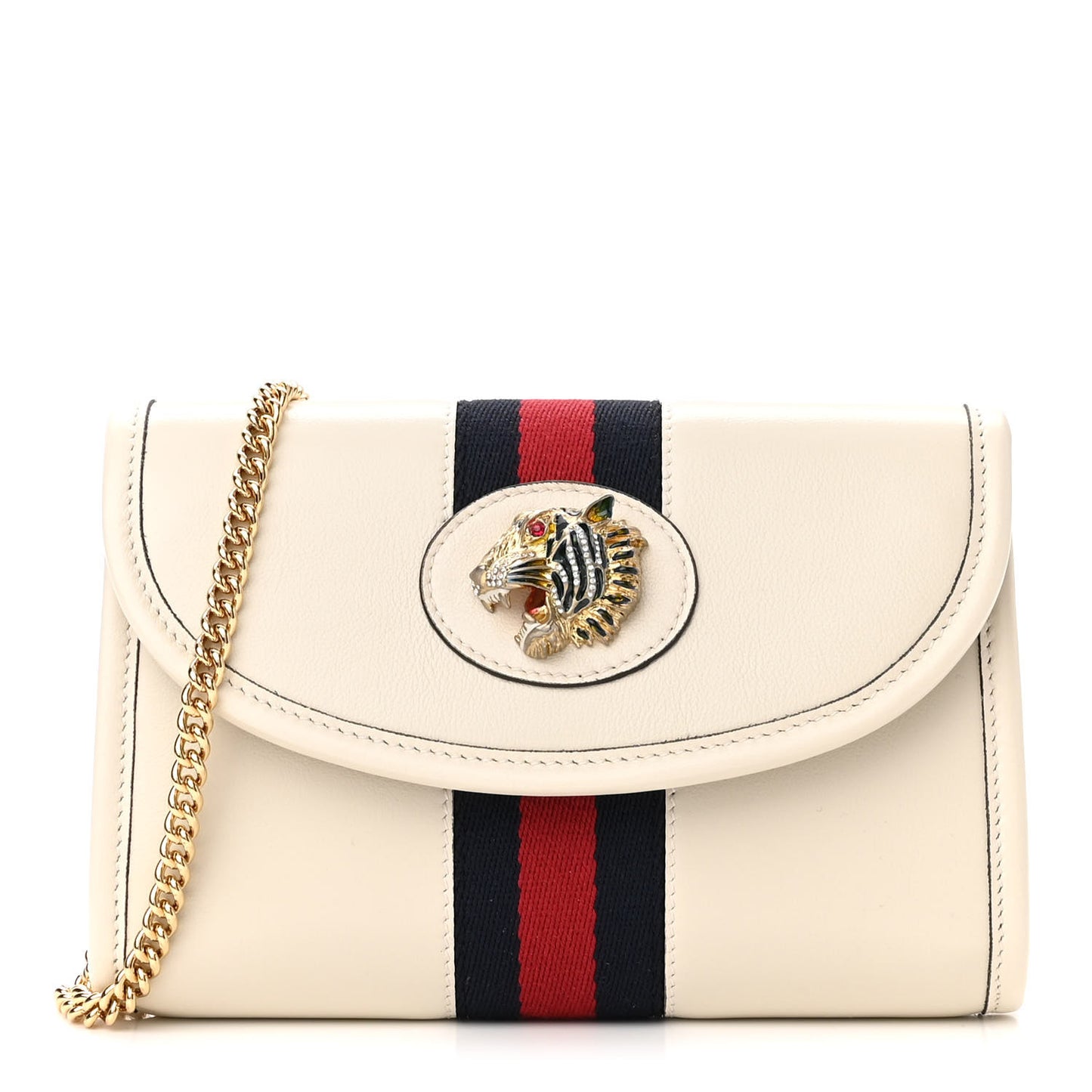 Textured Calfskin Web Mini Rajah Slim Flap Shoulder Bag Mystic White