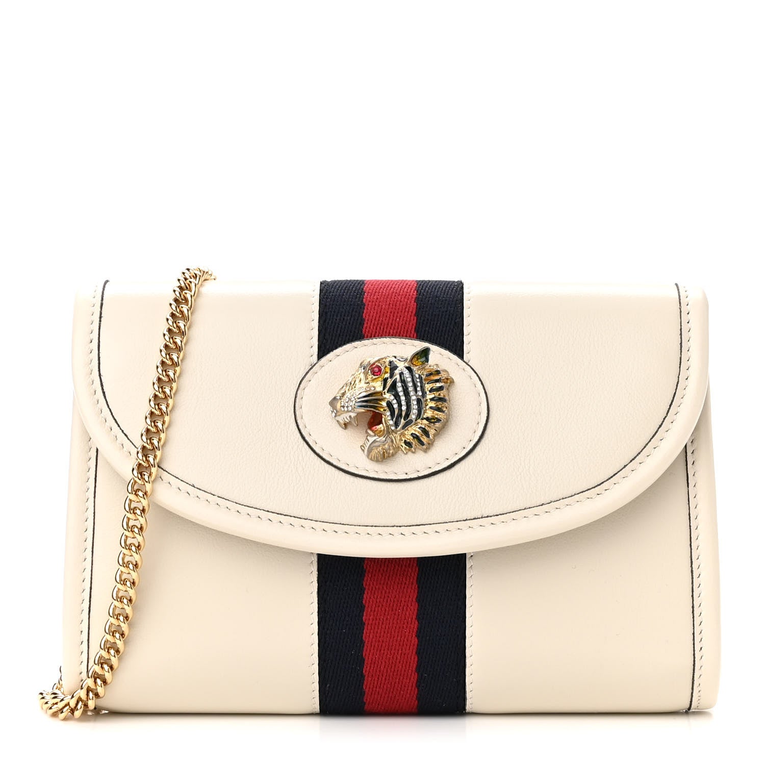 Gucci Textured Calfskin Web Mini Rajah Slim Flap Shoulder Bag Mystic White 1 of 11