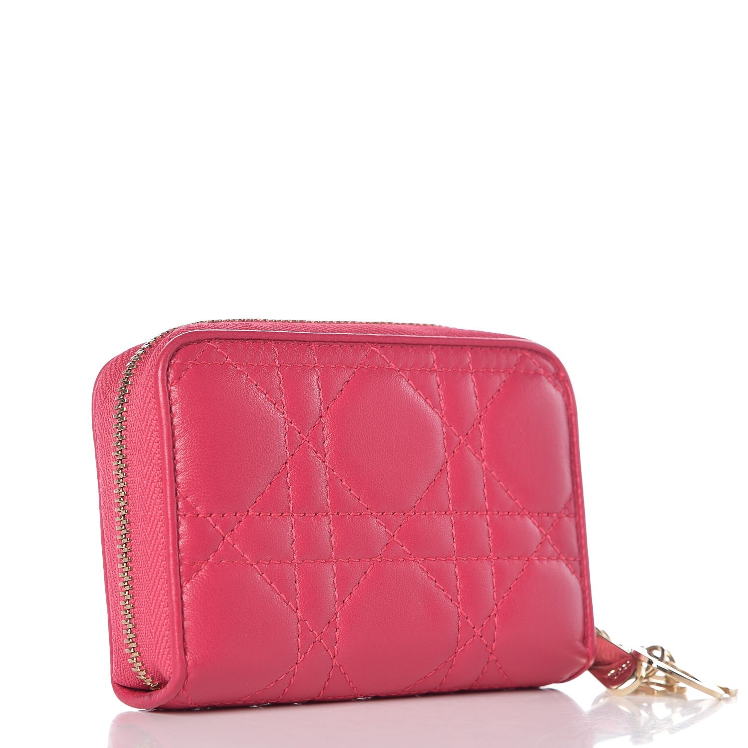 Christian Dior Lambskin Cannage Mini Lady Dior Zip Portemonnaie Fuchsia 3 of 8