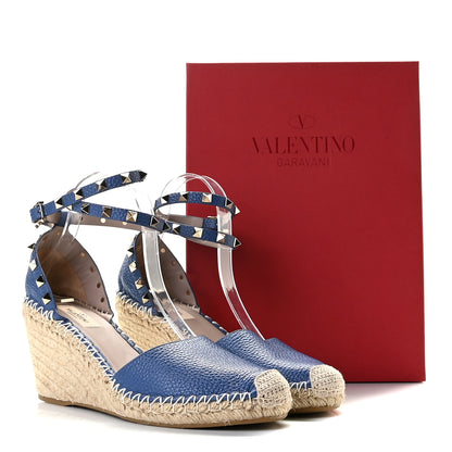 Valentino Garavani Grained Calfskin Rockstud Ankle Wrap Espadrille 15/85mm Wedges 40 Baltique 10 of 10