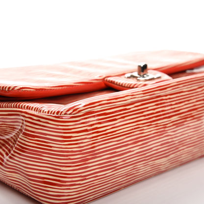 Chanel Patent Calfskin Striped Medium Double Flap Red 11 of 12
