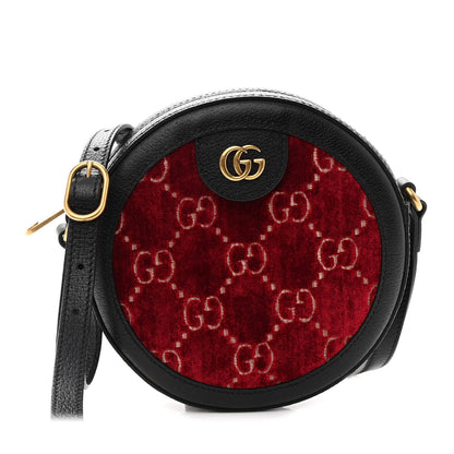 Gucci Velvet GG Monogram Textured Calfskin Round Shoulder Bag Red Cipria Black 1 of 11
