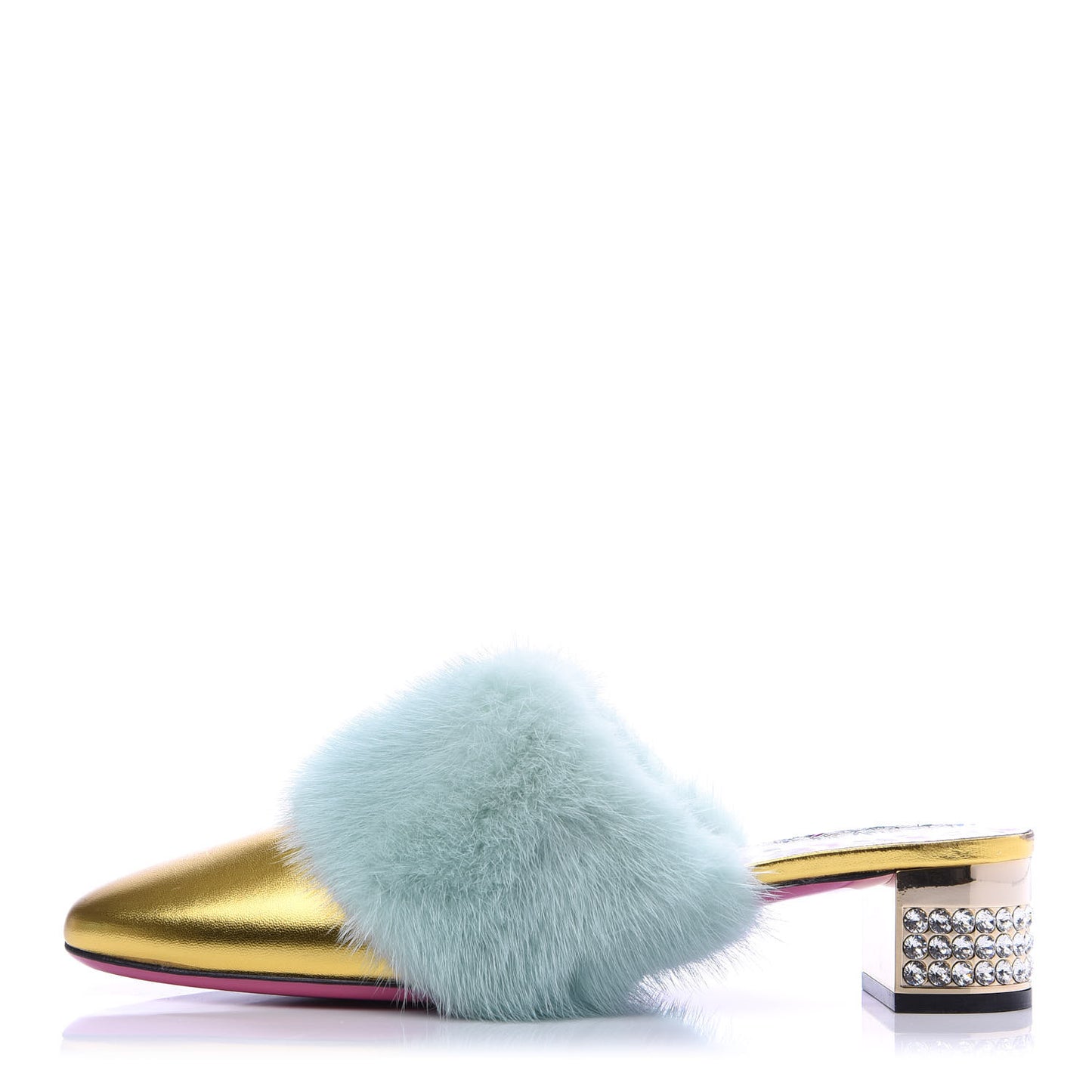 Mink Nappa Crystal Candy Mules 40 Vibrant Turquoise Gold