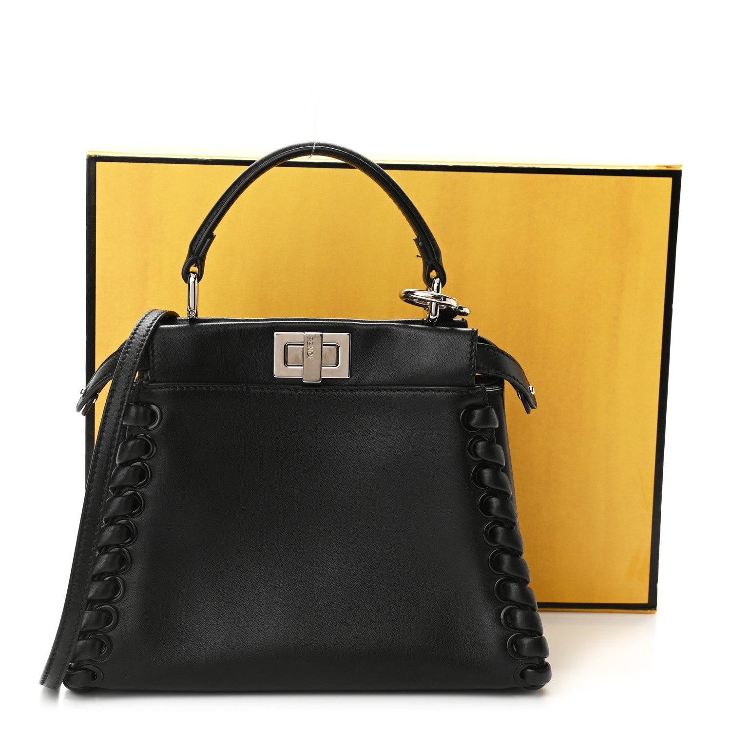 Fendi Nappa Lace Up Mini Peekaboo Iconic Satchel Black 11 of 11