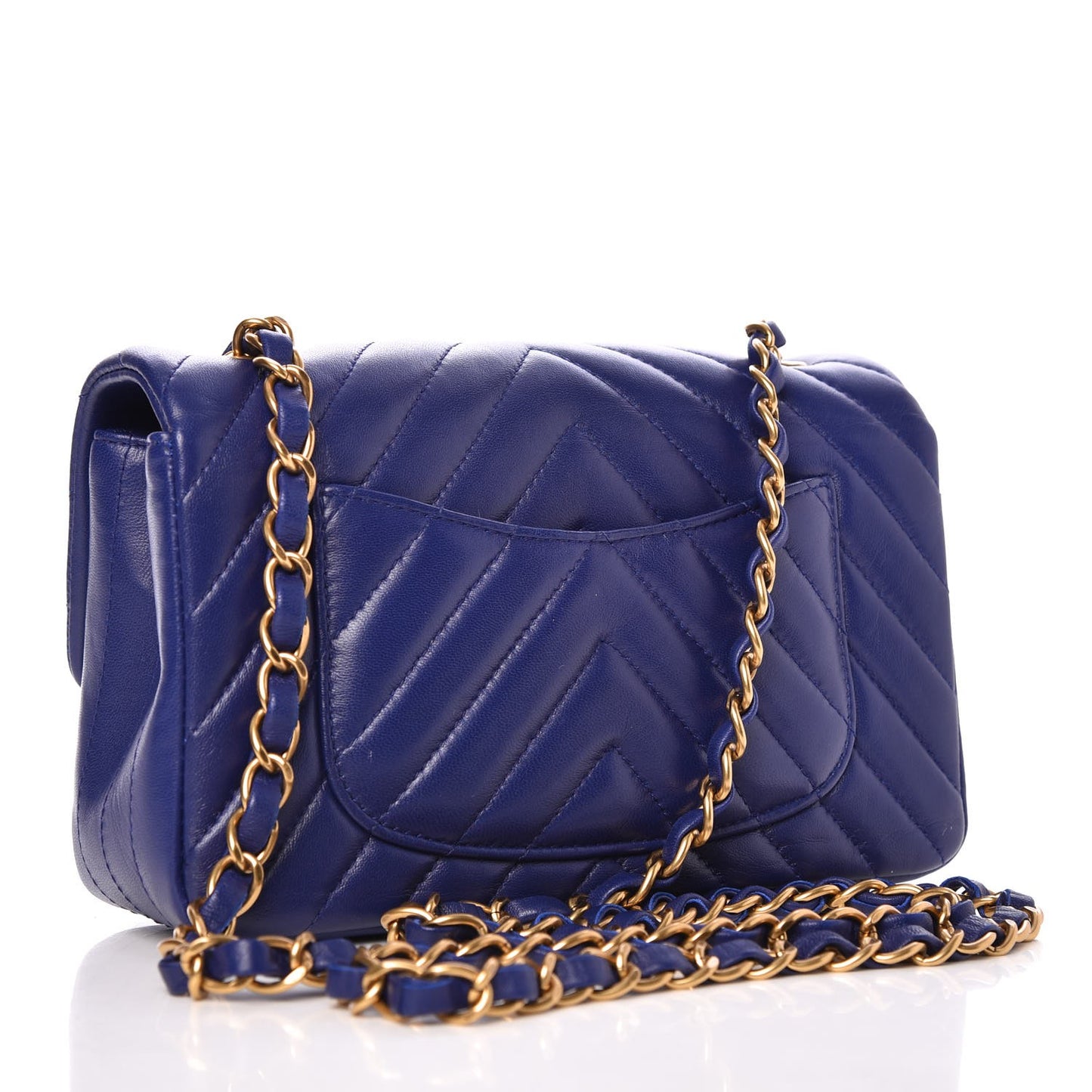Lambskin Chevron Quilted Mini Rectangular Flap Blue