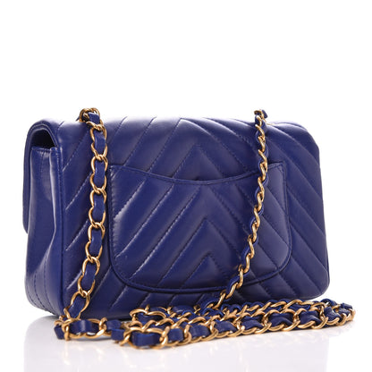 Chanel Lambskin Chevron Quilted Mini Rectangular Flap Blue 3 of 9