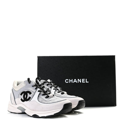 Chanel Nylon Calfskin Suede Womens CC Sneakers 40 Grey White 11 of 11