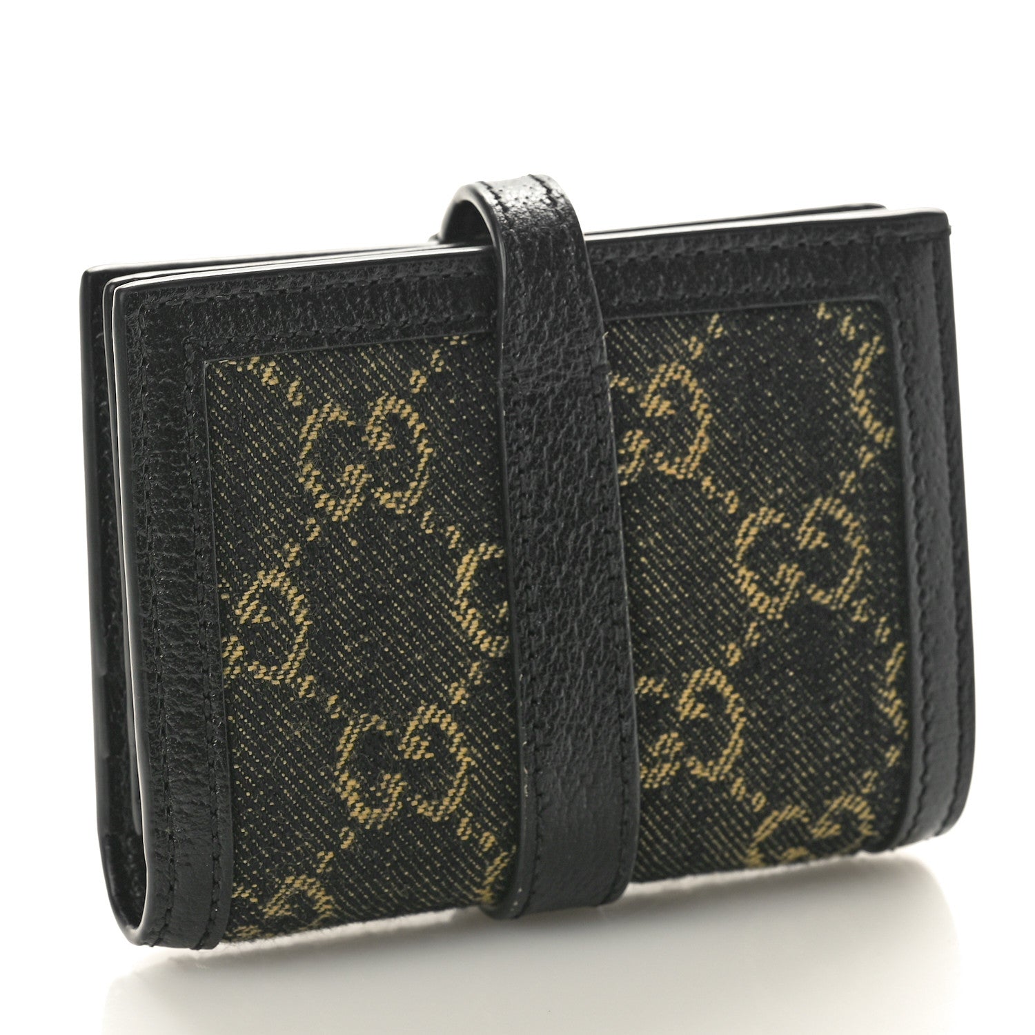 Gucci Jacquard Black Denim GG Monogram Textured Dollar Calfskin Jackie 1961 Card Case Black Ivory 3 of 9