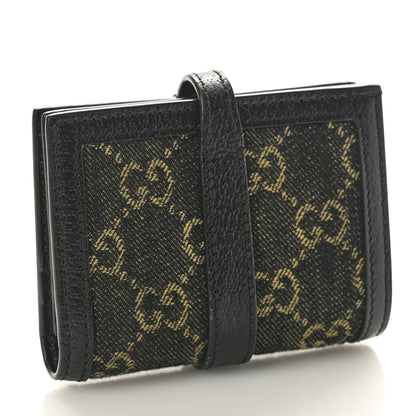 Gucci Jacquard Black Denim GG Monogram Textured Dollar Calfskin Jackie 1961 Card Case Black Ivory 3 of 9
