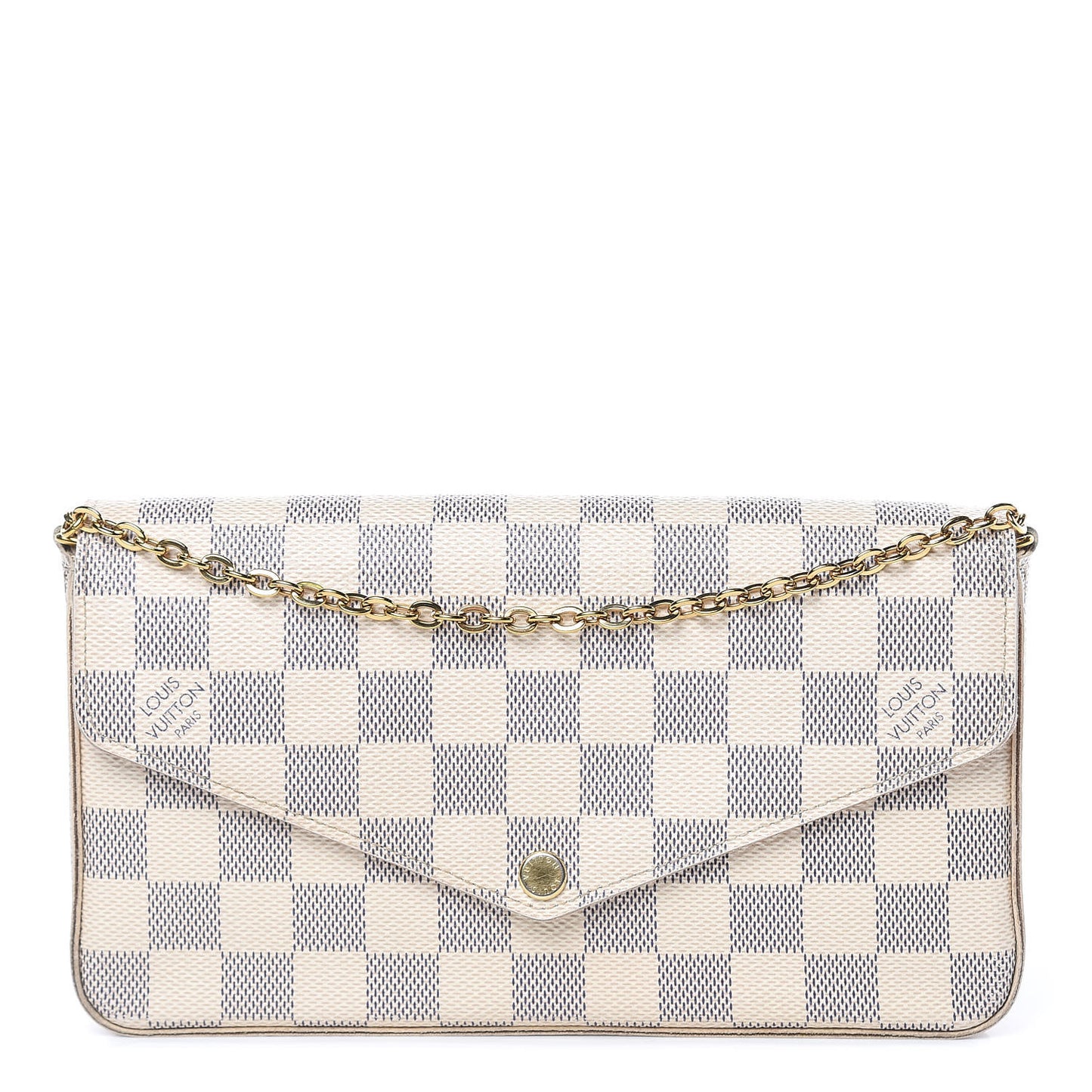 Damier Azur Pochette Felicie Chain Wallet Rose Ballerine