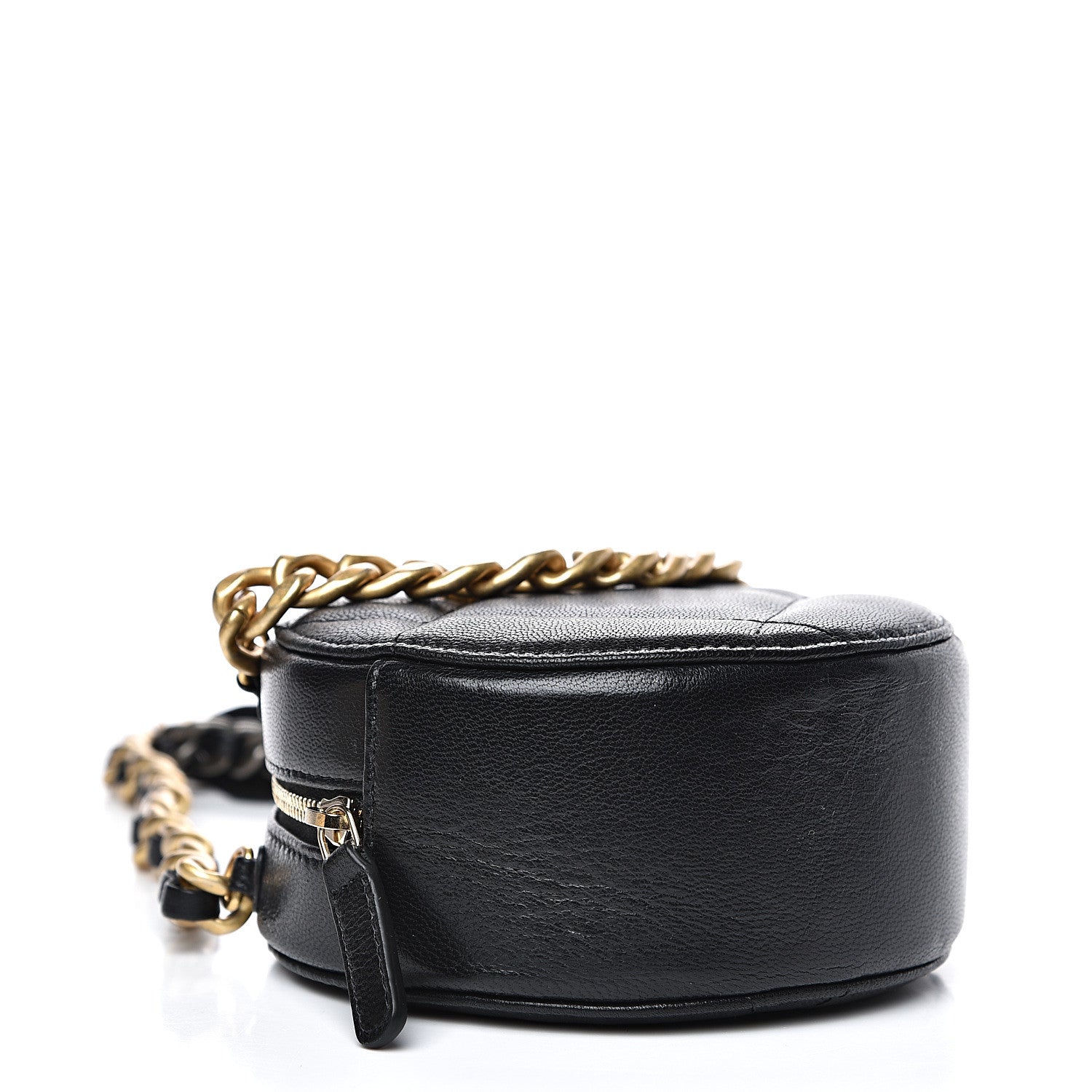 Chanel Shiny Goatskin Quilted 19 Round Clutch With Chain Black 3 of 11