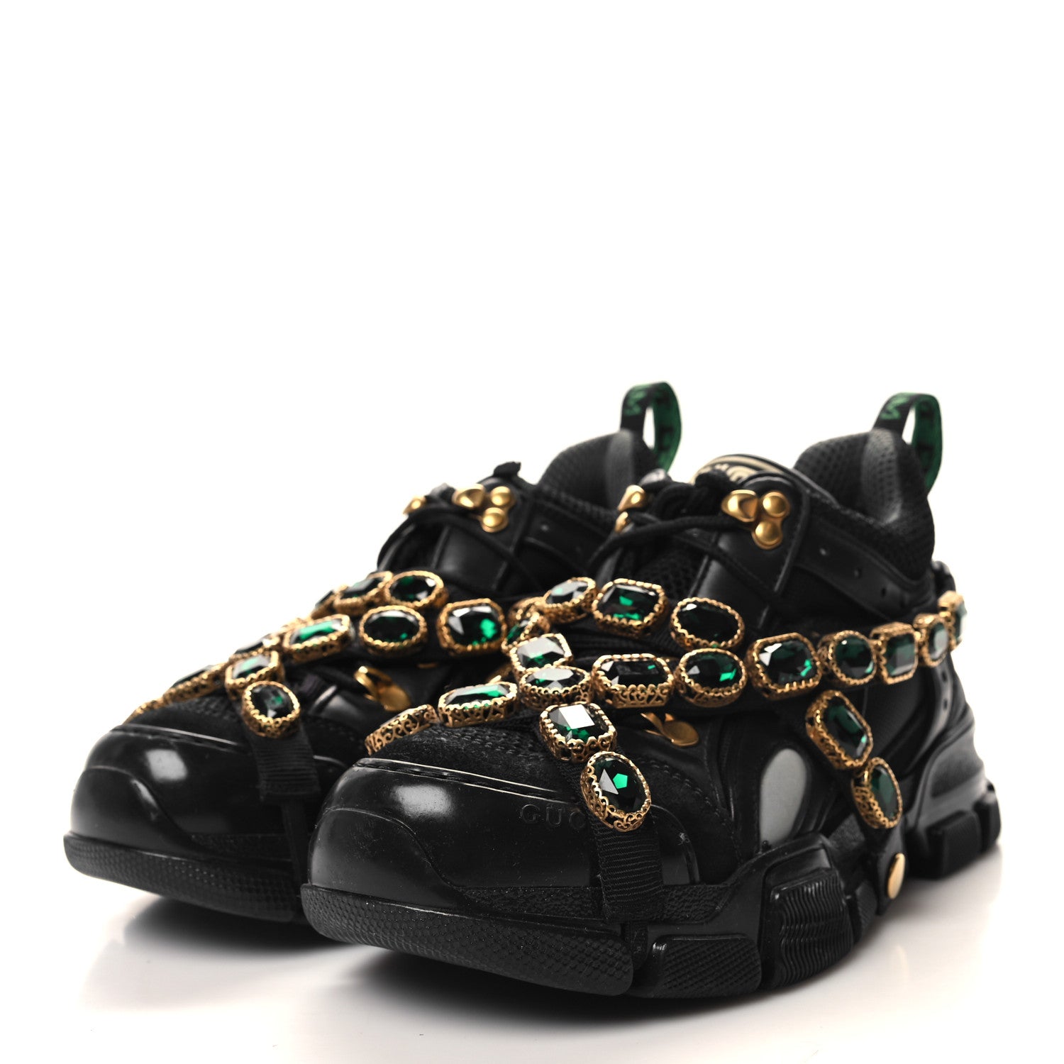 Gucci X SEGA Mesh Suede Calfskin Removable Crystals Womens Flashtrek Sneakers 37 Black Silver 3 of 7