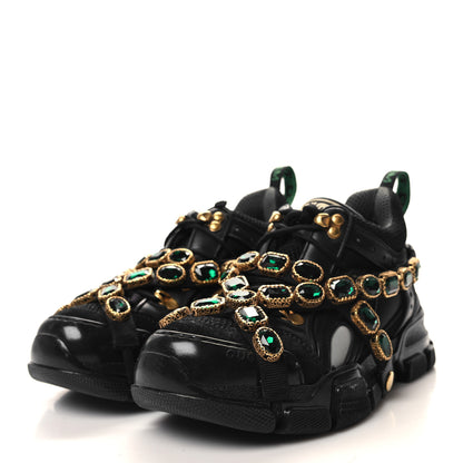 Gucci X SEGA Mesh Suede Calfskin Removable Crystals Womens Flashtrek Sneakers 37 Black Silver 3 of 7