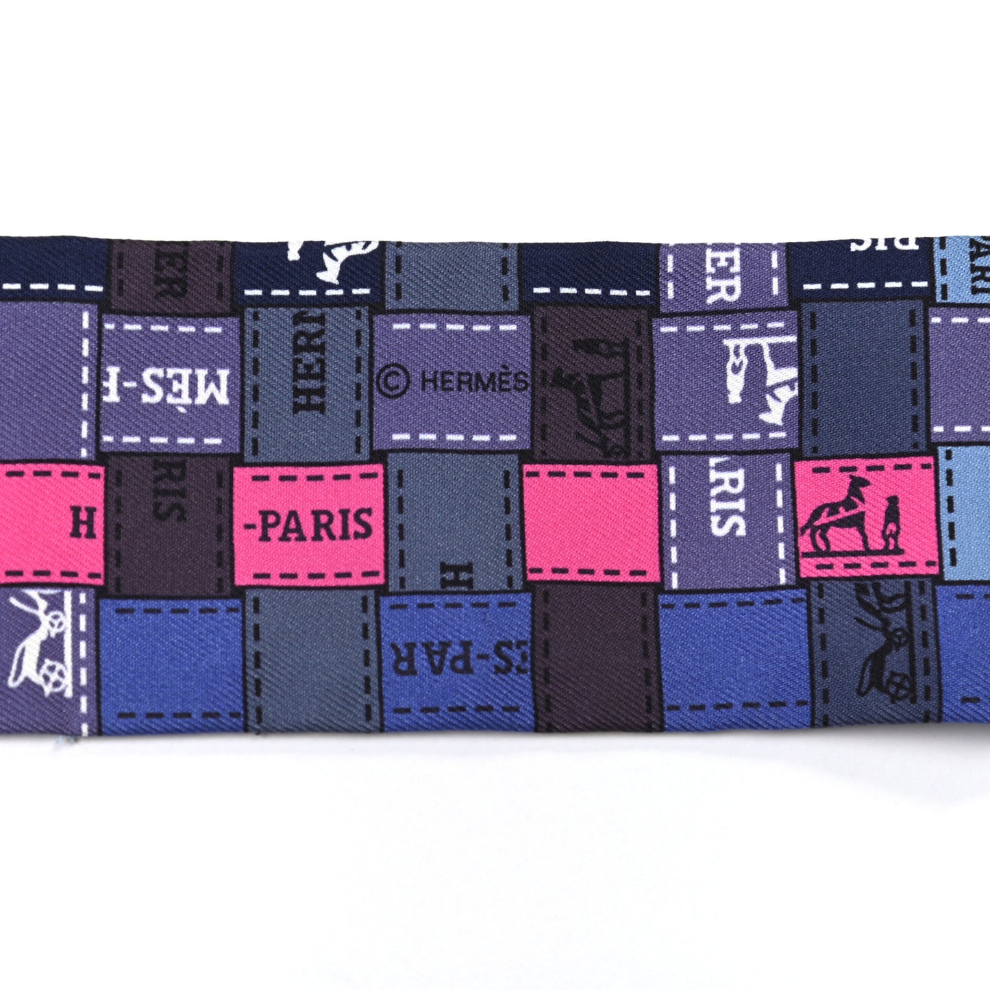 Silk Bolduc Au Carre Twilly Blue Jean Rose Vif Gris