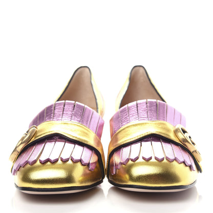 Gucci Metallic Nappa Inlay GG Marmont Fringe 50mm Loafer Pumps 35.5 Oro Vecchio Rosa 2 of 12