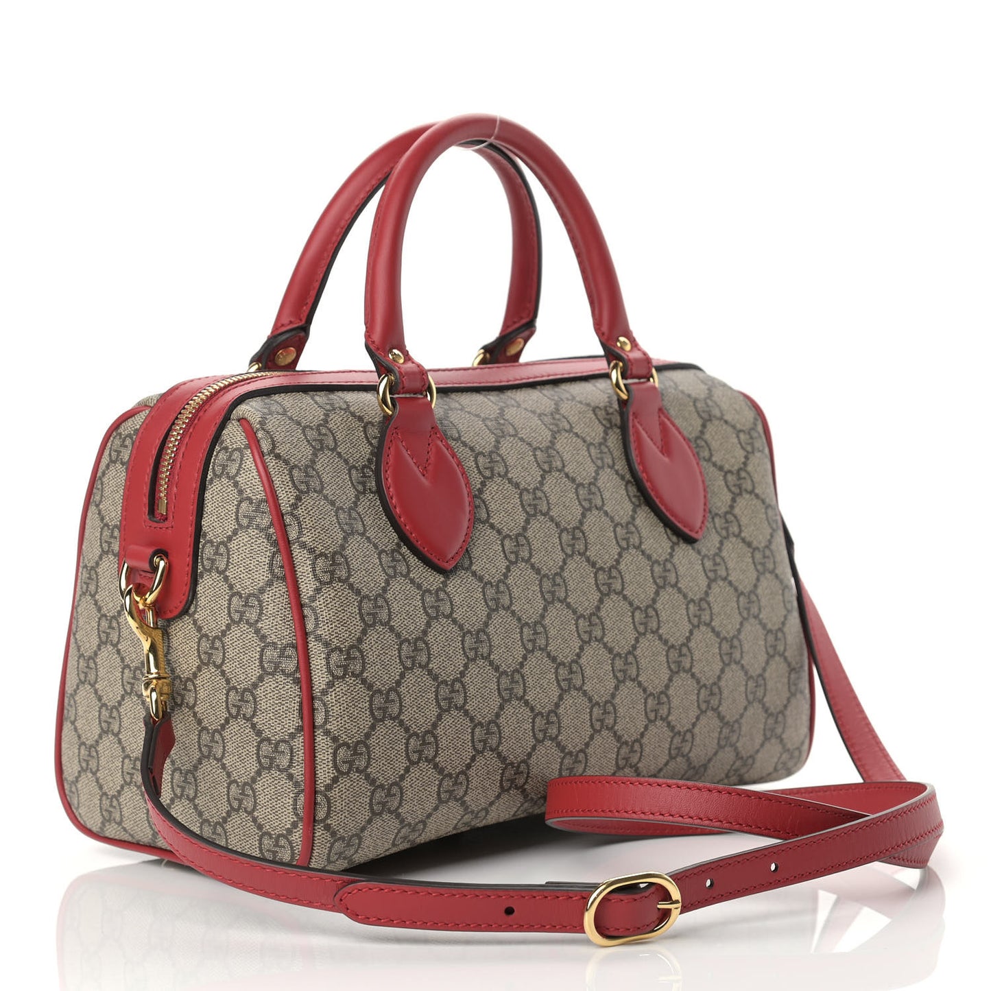 GG Supreme Monogram Kingsnake Heart Embroidered Small Boston Red