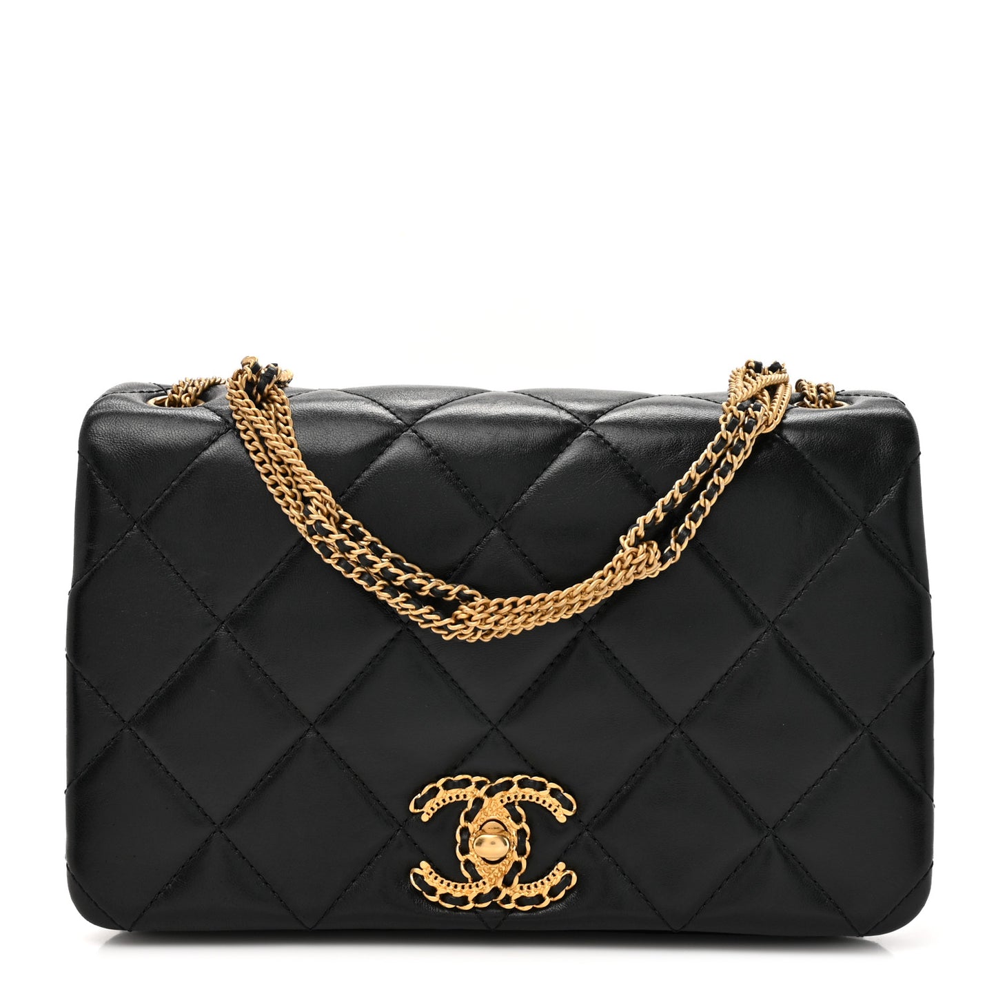Lambskin Quilted On And On Small Chain Flap Black