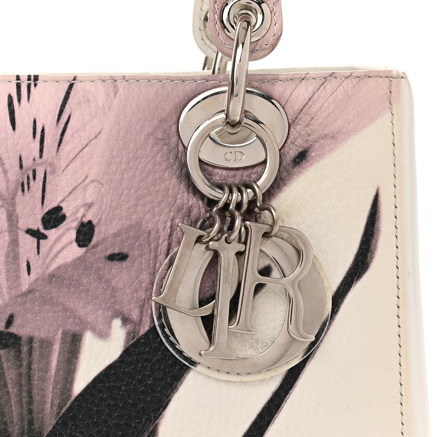 Deerskin Floral Printed Medium Lady Dior White