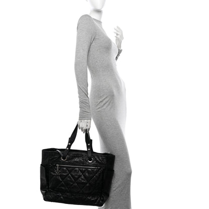 Chanel Metallic Coated Canvas Quilted Large Paris Biarritz Tote Black 2 of 15