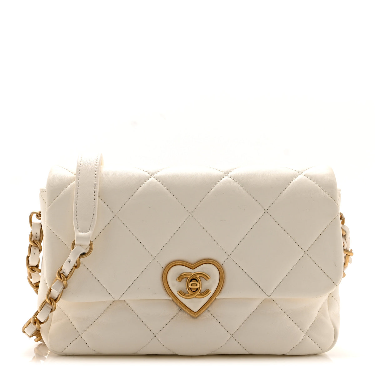 Lambskin Plexiglass Quilted Coco Love Flap White
